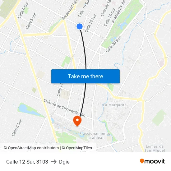 Calle 12 Sur, 3103 to Dgie map