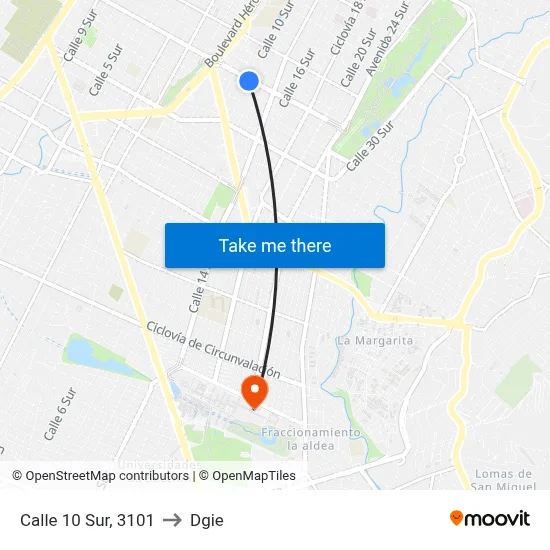 Calle 10 Sur, 3101 to Dgie map