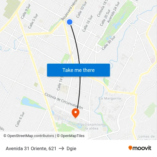 Avenida 31 Oriente, 621 to Dgie map