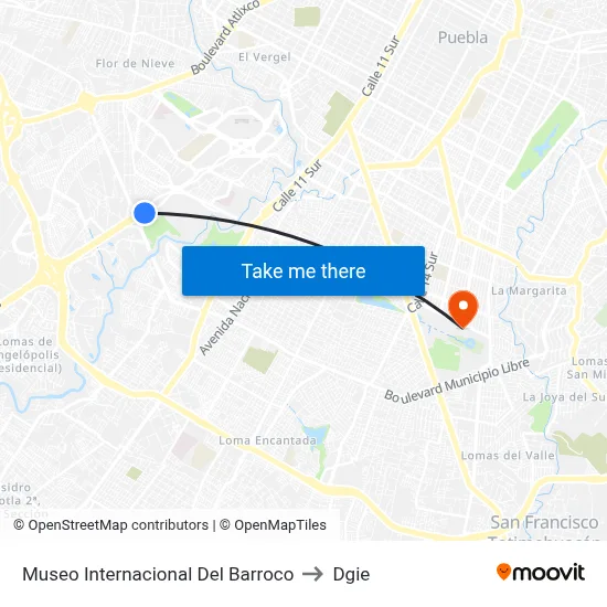 Museo Internacional Del Barroco to Dgie map