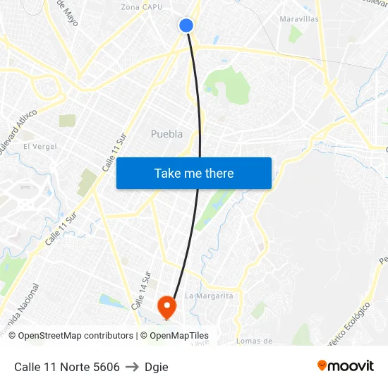 Calle 11 Norte 5606 to Dgie map