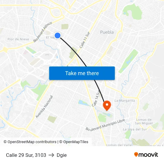 Calle 29 Sur, 3103 to Dgie map