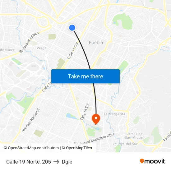 Calle 19 Norte, 205 to Dgie map