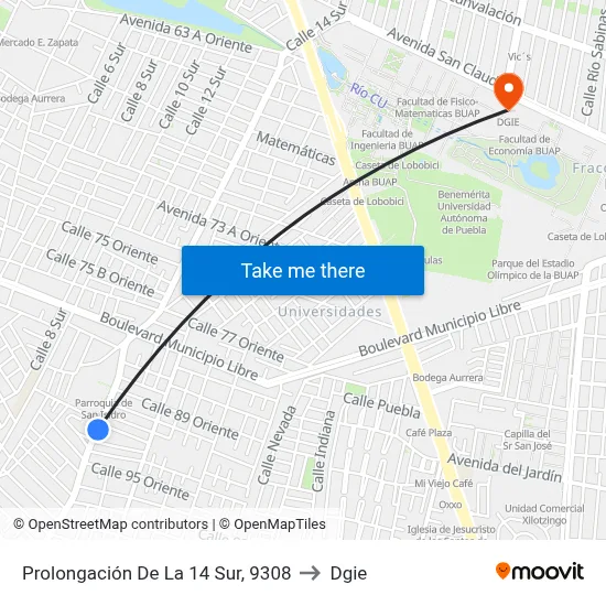 Prolongación De La 14 Sur, 9308 to Dgie map