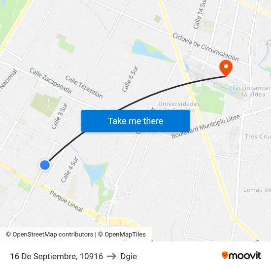 16 De Septiembre, 10916 to Dgie map