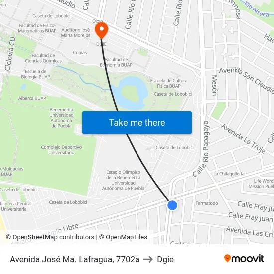 Avenida José Ma. Lafragua, 7702a to Dgie map