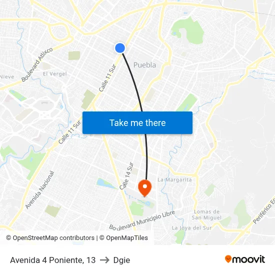 Avenida 4 Poniente, 13 to Dgie map