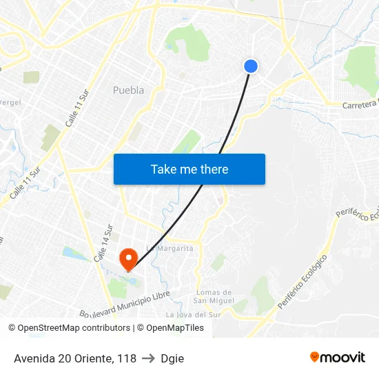 Avenida 20 Oriente, 118 to Dgie map