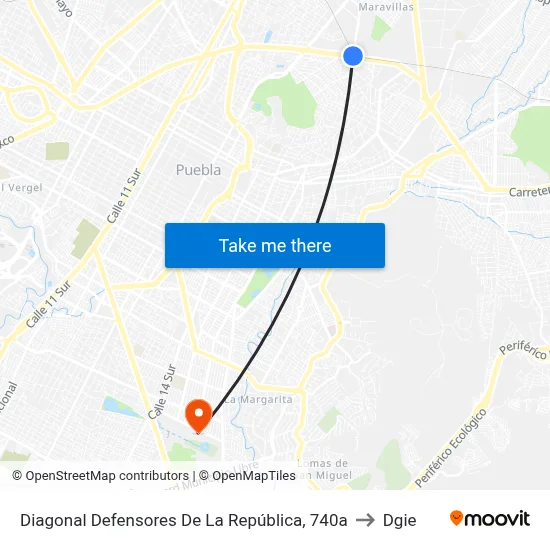 Diagonal Defensores De La República, 740a to Dgie map