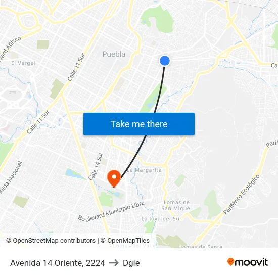 Avenida 14 Oriente, 2224 to Dgie map