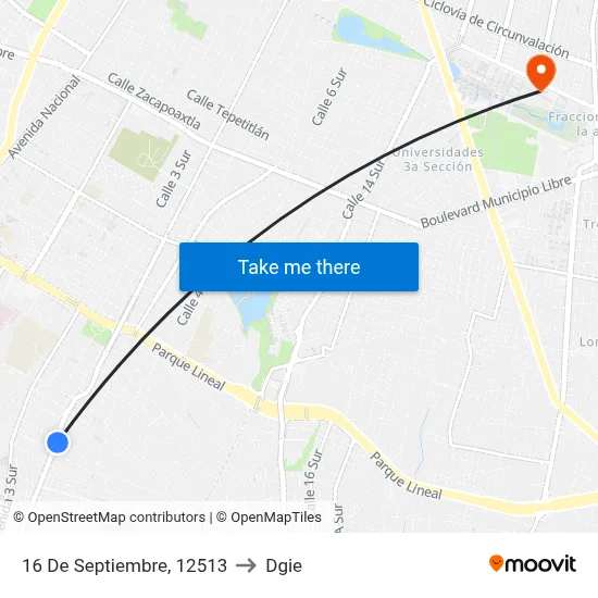 16 De Septiembre, 12513 to Dgie map