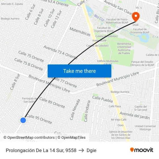 Prolongación De La 14 Sur, 9558 to Dgie map