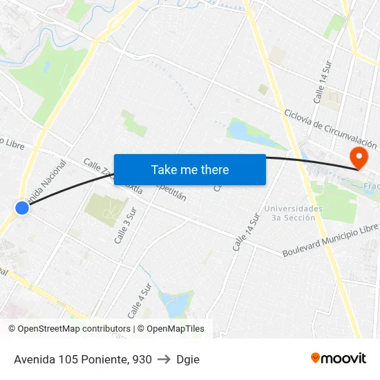 Avenida 105 Poniente, 930 to Dgie map