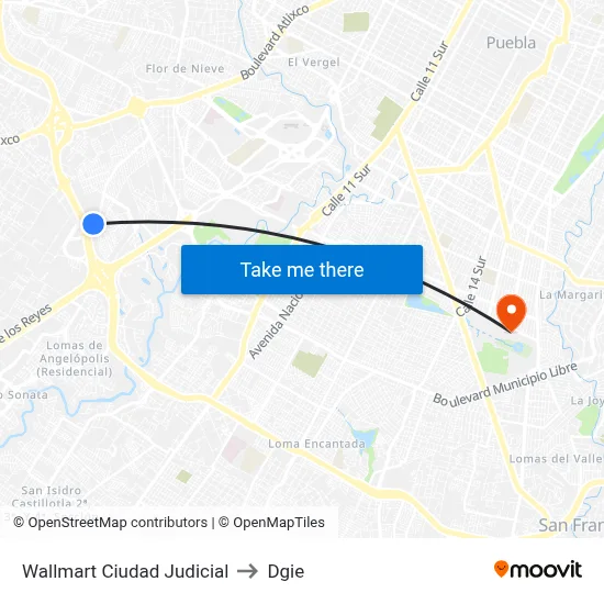 Wallmart Ciudad Judicial to Dgie map