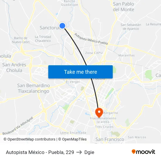 Autopista México - Puebla, 229 to Dgie map