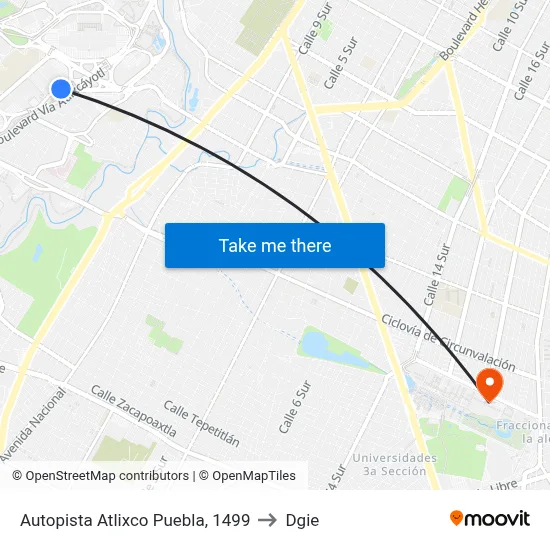 Autopista Atlixco Puebla, 1499 to Dgie map
