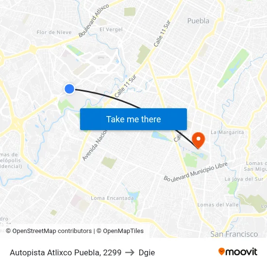 Autopista Atlixco Puebla, 2299 to Dgie map