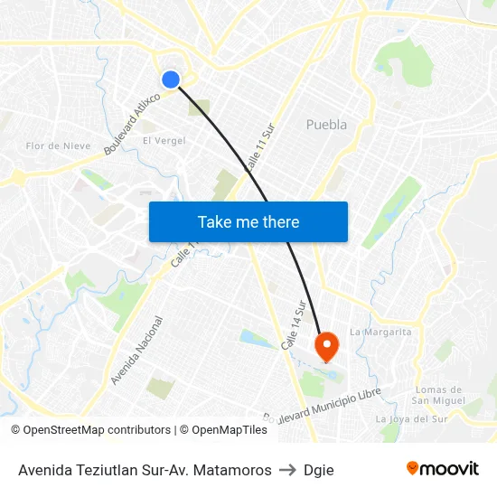 Avenida Teziutlan Sur-Av. Matamoros to Dgie map