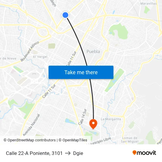 Calle 22-A Poniente, 3101 to Dgie map