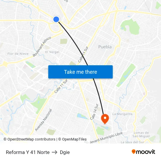 Reforma Y 41 Norte to Dgie map