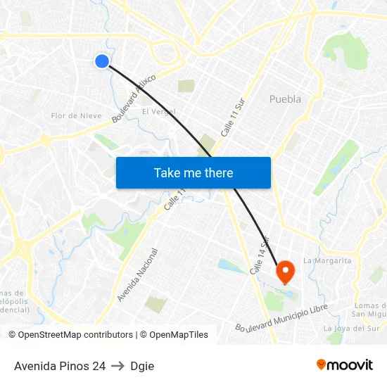 Avenida Pinos 24 to Dgie map