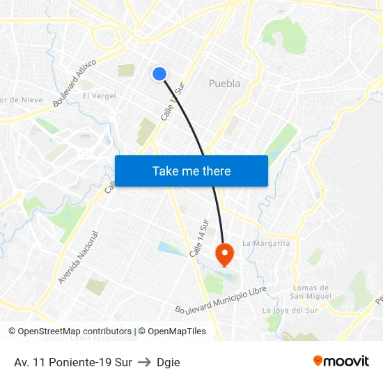 Av. 11 Poniente-19 Sur to Dgie map