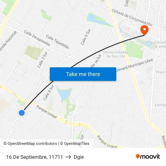 16 De Septiembre, 11711 to Dgie map