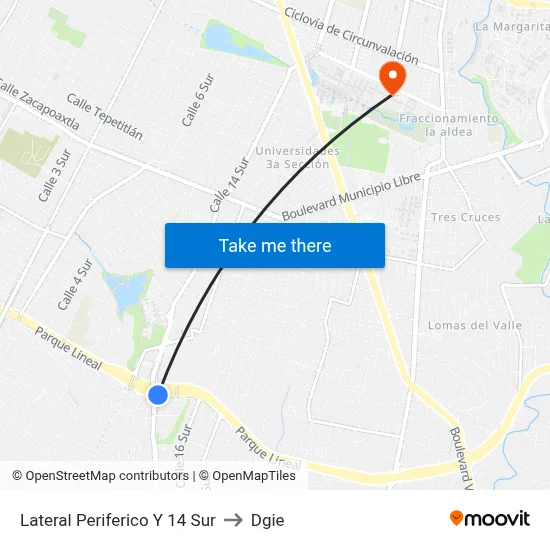 Lateral Periferico Y 14 Sur to Dgie map