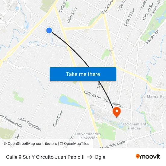 Calle 9 Sur Y Circuito Juan Pablo II to Dgie map
