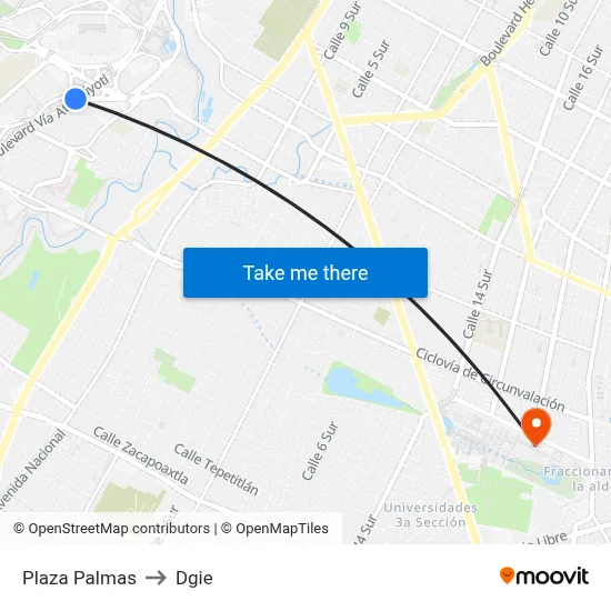 Plaza Palmas to Dgie map