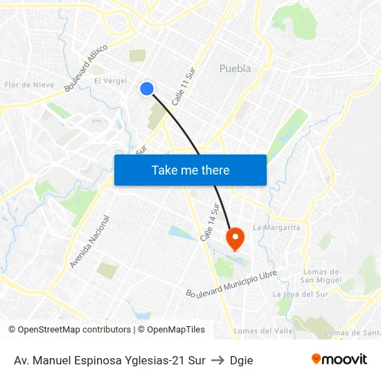 Av. Manuel Espinosa Yglesias-21 Sur to Dgie map