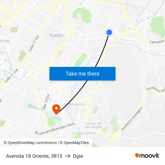 Avenida 18 Oriente, 3815 to Dgie map