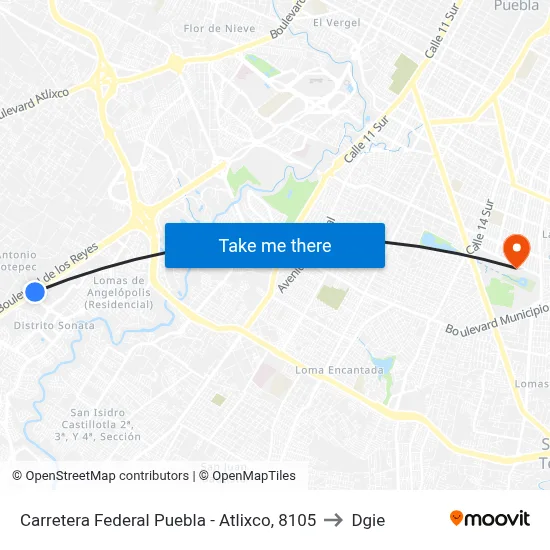 Carretera Federal Puebla - Atlixco, 8105 to Dgie map