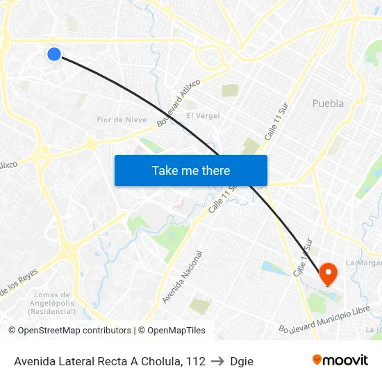 Avenida Lateral Recta A Cholula, 112 to Dgie map