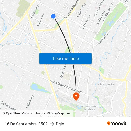 16 De Septiembre, 3502 to Dgie map