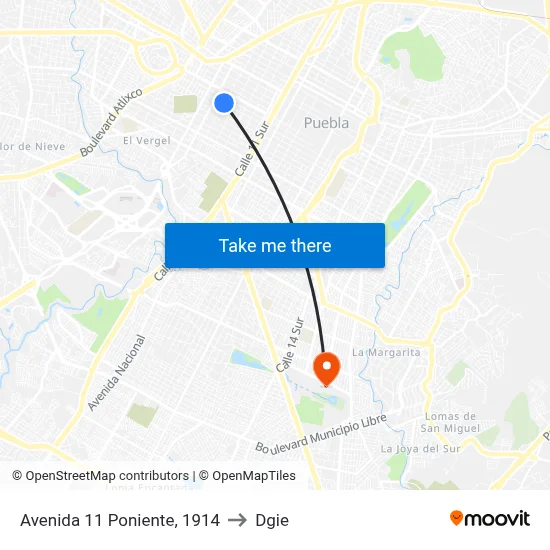 Avenida 11 Poniente, 1914 to Dgie map