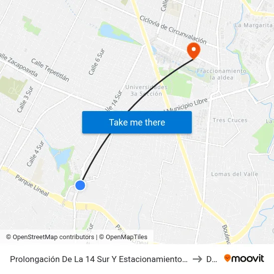 Prolongación De La 14 Sur Y Estacionamiento De Soriana to Dgie map