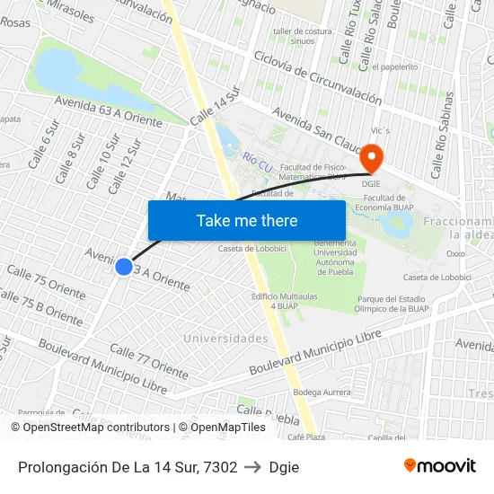 Prolongación De La 14 Sur, 7302 to Dgie map