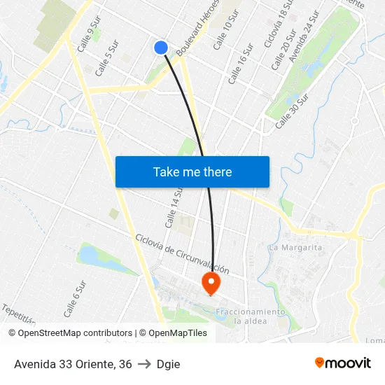 Avenida 33 Oriente, 36 to Dgie map