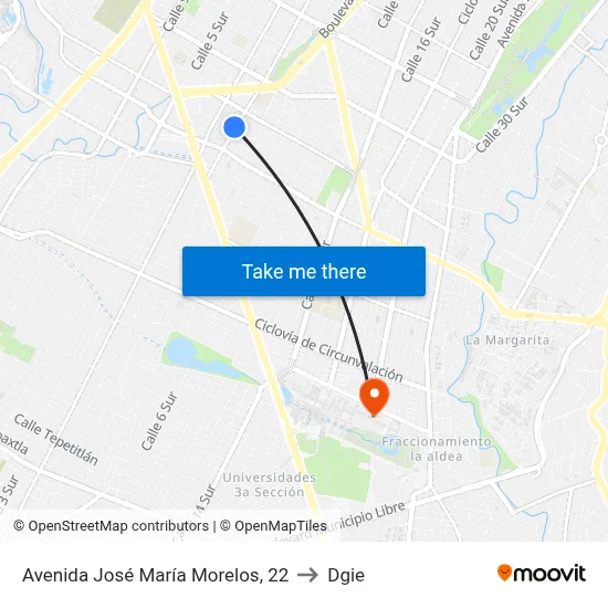 Avenida José María Morelos, 22 to Dgie map