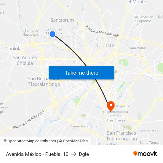 Avenida México - Puebla, 10 to Dgie map