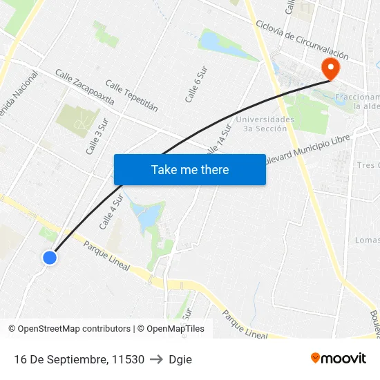 16 De Septiembre, 11530 to Dgie map