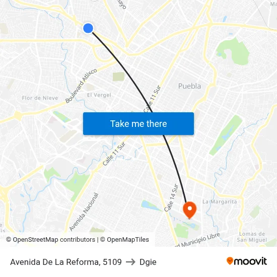 Avenida De La Reforma, 5109 to Dgie map