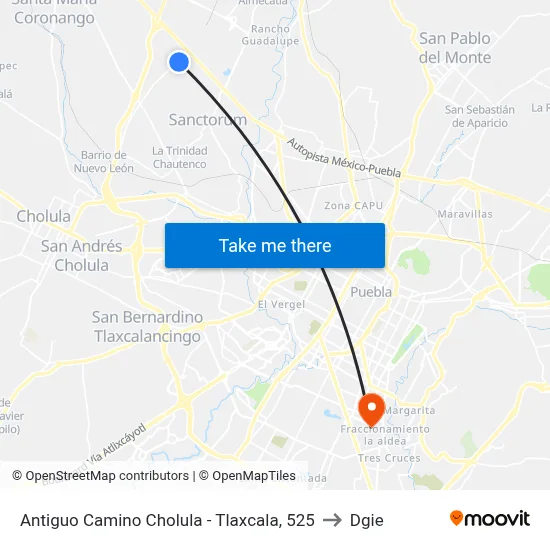 Antiguo Camino Cholula - Tlaxcala, 525 to Dgie map