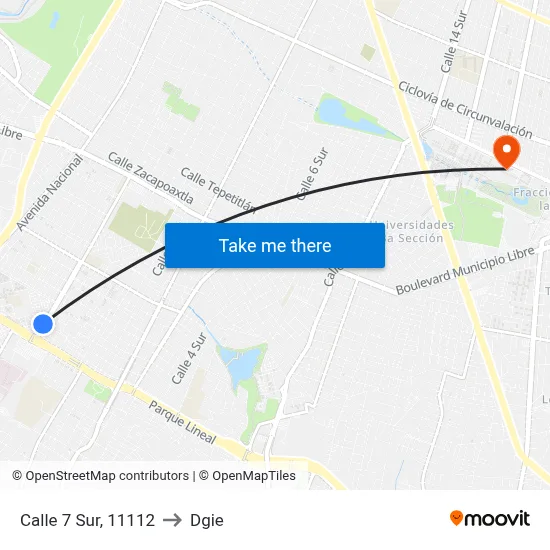 Calle 7 Sur, 11112 to Dgie map