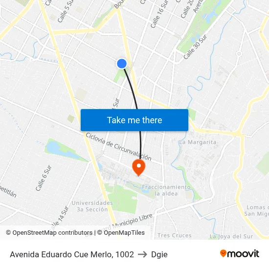 Avenida Eduardo Cue Merlo, 1002 to Dgie map