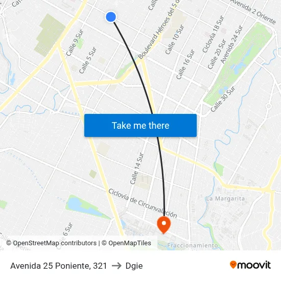 Avenida 25 Poniente, 321 to Dgie map