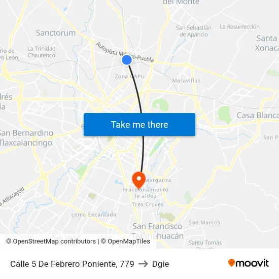 Calle 5 De Febrero Poniente, 779 to Dgie map