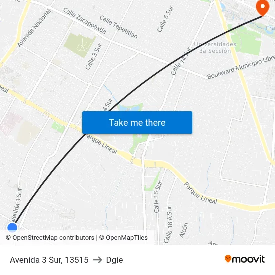 Avenida 3 Sur, 13515 to Dgie map