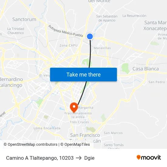 Camino A Tlaltepango, 10203 to Dgie map